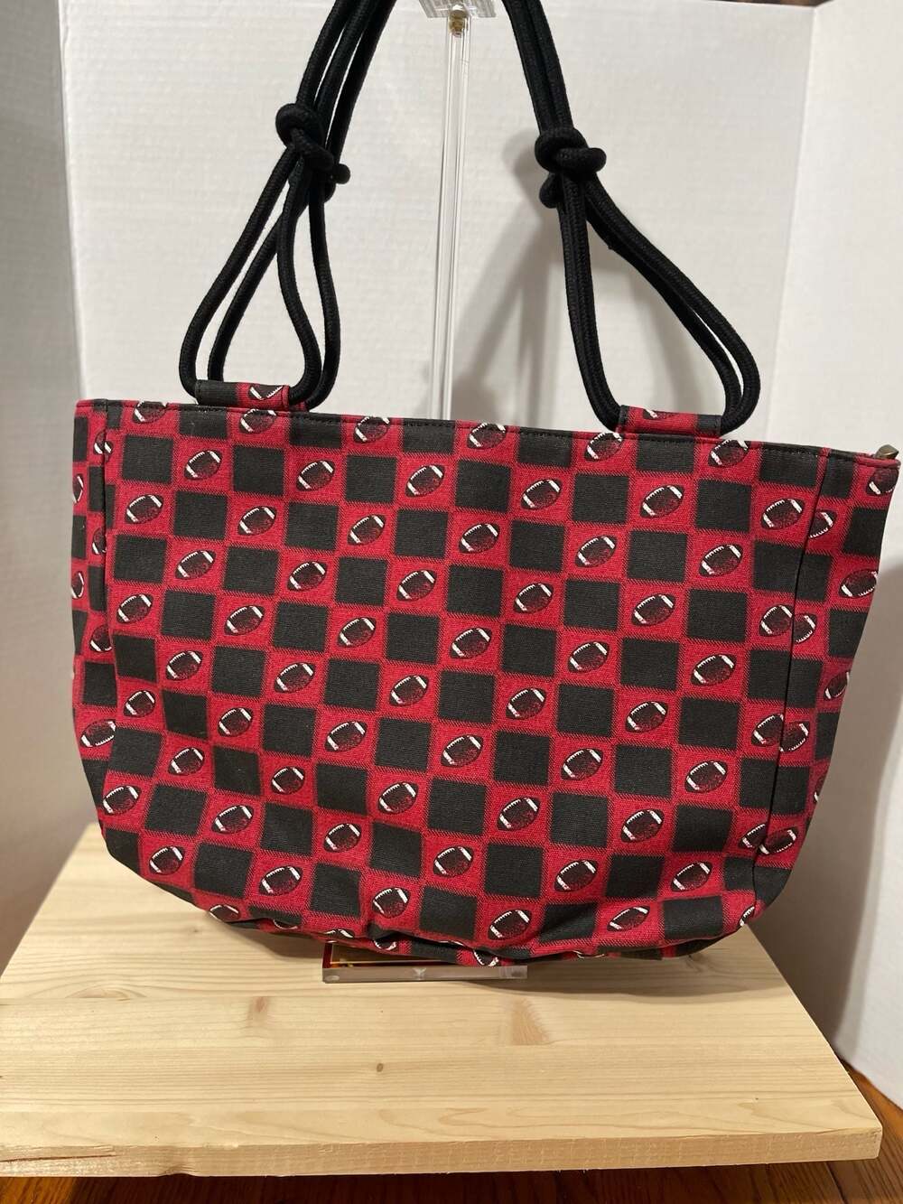 Farmhouse Is My Style Checkered Football Red Black Tote Handbag Purse